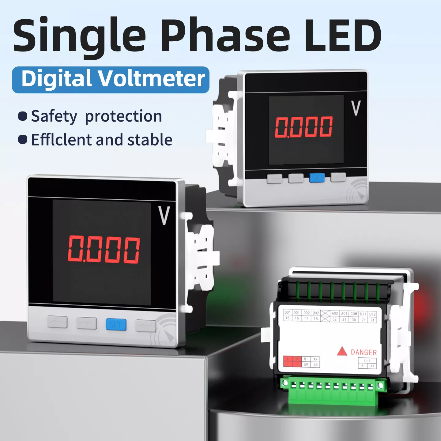 โวลต์มิเตอร์แบบดิจิตอล LED เฟสเดียว