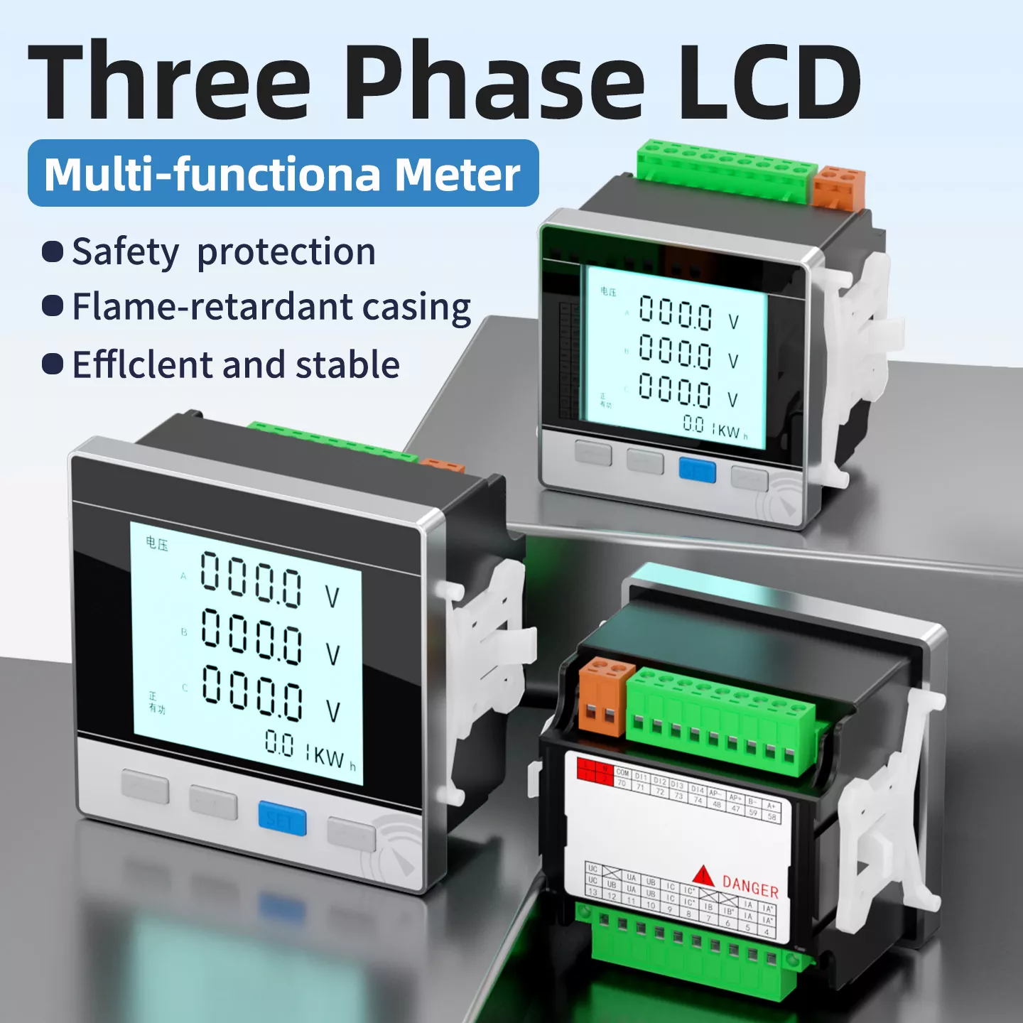 เครื่องวัดมัลติฟังก์ชั่น LCD สามเฟส